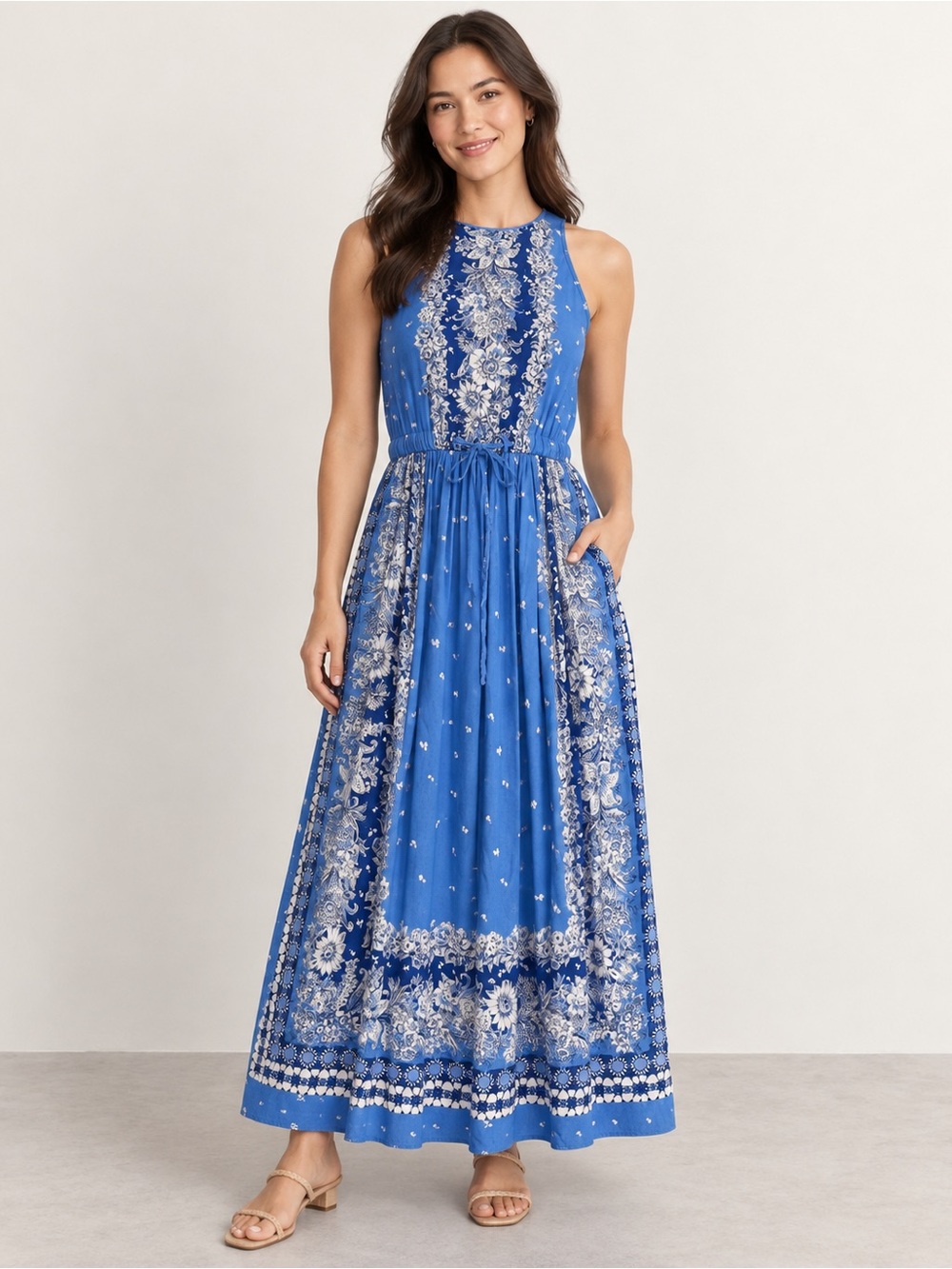 LOFT Petites XSP Blue White Floral Maxi Dress